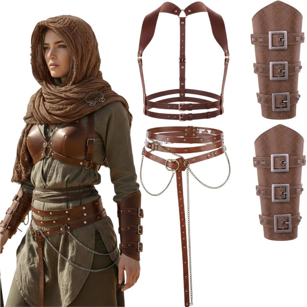Medieval Hooded Shawl Costume Set Women Men Gothic Renaissance Accessories